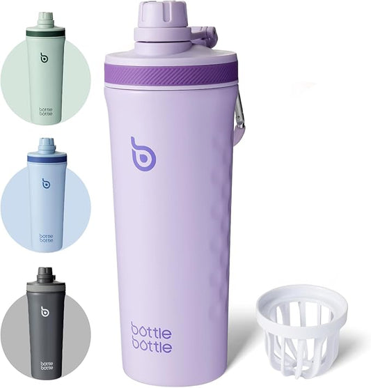 BOTTLE BOTTLE 26 oz Insulated Shaker Bottle Stainless Steel Water Bottle with Wire Whisk, Reusable Protein Shaker Gym Water Cup Purple