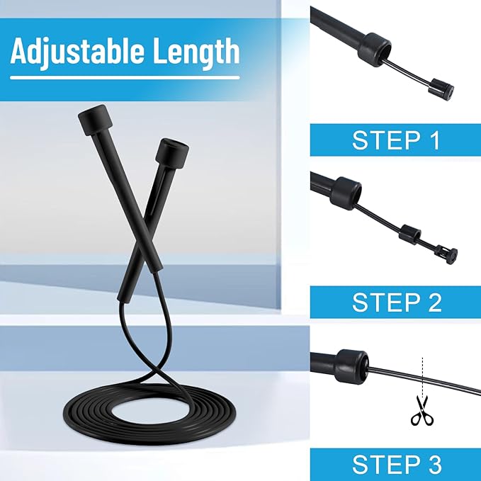 10 Pack Jump Ropes for Kids, PVC Skipping Rope with Plastic Handles, Adjustable Jumping Ropes for Fitness Exercise, Lightweight Speed Rope for Women Men Training Racing, Black