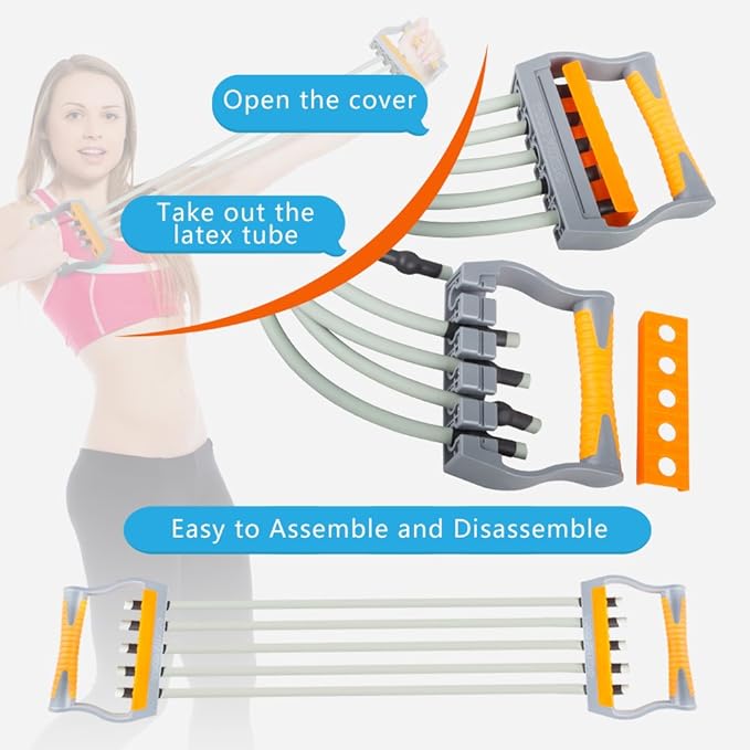 TOCO FREIDO Chest Expander | Arm Training, 5 Tubes Ajustable Arm Strength Trainer, Exercise Resistance Bands for Home Fitness Muscle Training Body Building