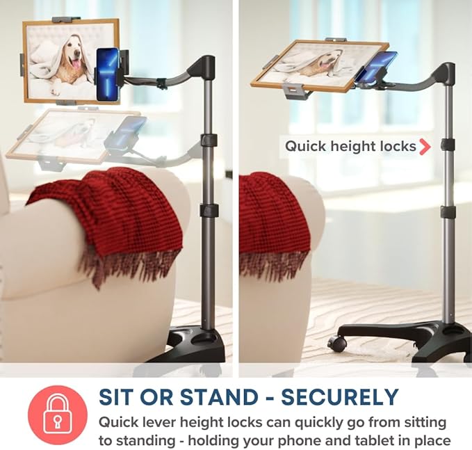 Levo V16 Tablet Floor Stand for iPads, iPad mini, New iPad Pro, Galaxy, Nexus, Xoom, Surface Pro, Miix, Nook, Fire, and Other Tablets and eReaders Black Color