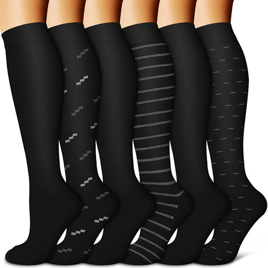 BLUEENJOY Copper Compression Socks for Women & Men (6 pairs) - Best Support for Nurses, Running, Hiking, Recovery