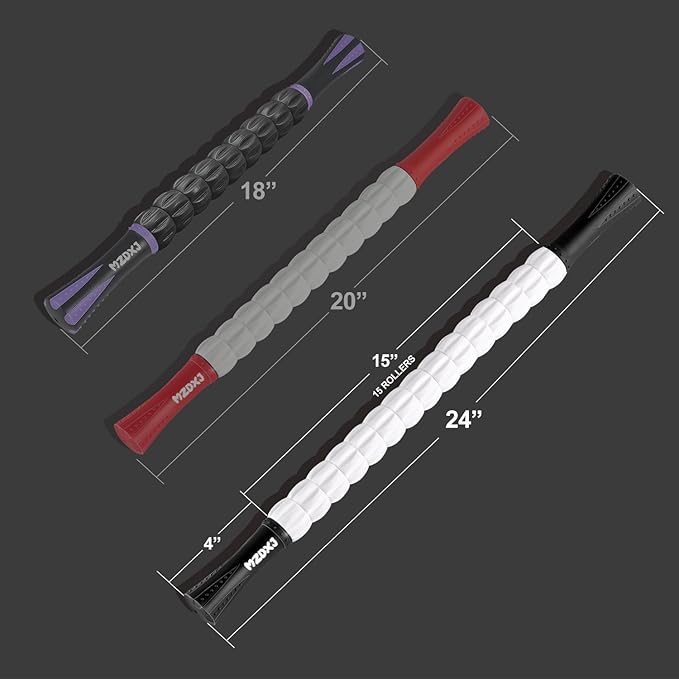 MZDXJ Muscle Roller Stick for Athletes - Deep Tissue Fascia Blaster & Roller Massager for Myofascial Pain Relief - Handheld Physical Therapy & Recovery Tool(-Black White-24 inch)