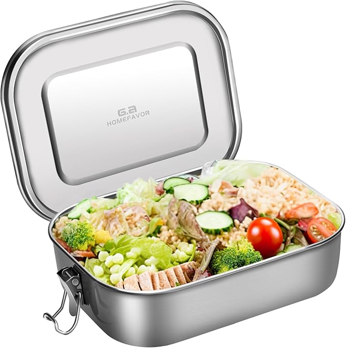 G.a HOMEFAVOR Leak Proof Stainless Steel Bento Box, Metal Lunch Container with No Compartment, 1400ML, Suitable for Snacks and Salad, Dishwasher Safe