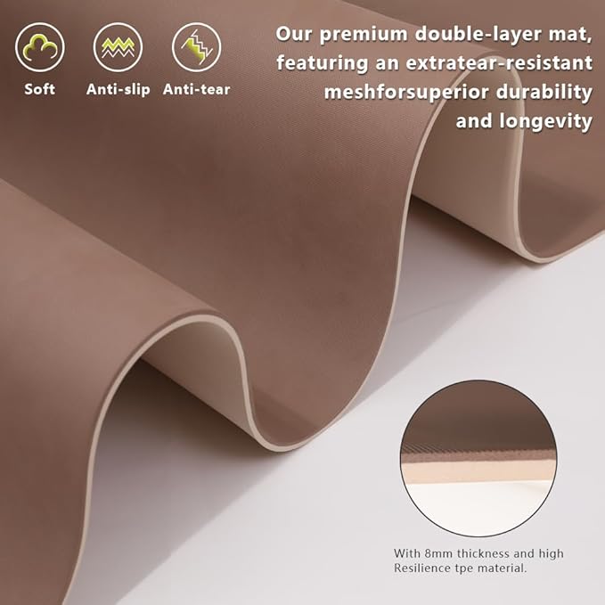 Yoga Mat Non-Slip Extra Thick 72"x32/24" Extra Wide Fitness Exercise Mat TPE Material High Elastic Hot Yoga Mat for Women Yoga Pilates Home Floor Workout (Cow Coffee)