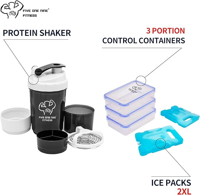 519 Fitness Meal Prep Backpack,Insulated Cooler Lunch Backpack with Computer Compartment,Hiking Picnic Cooler Backpack For Men and Women,3 Meal Containers,2 Ice Packs and Protein Shaker Included