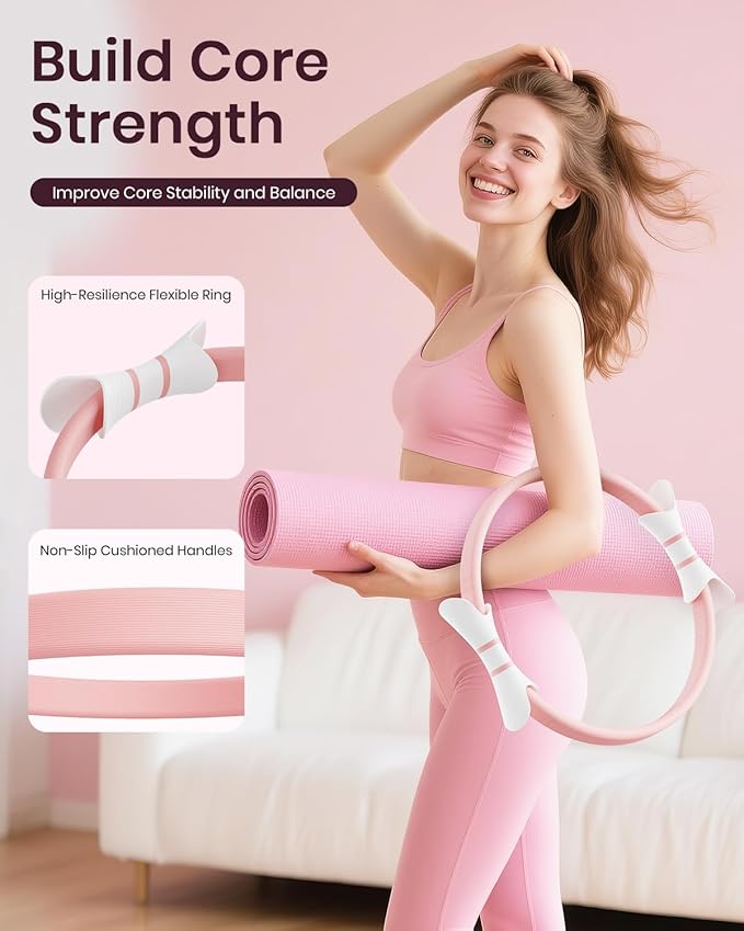 Pilates Ring Set for Women, Home Workout Pilates Equipment with Resistance Bands, 14'' Magic Circle, Mini Ball, Pilates Starter Kit for Strength, Toning and Flexibility, Workout Guide Included