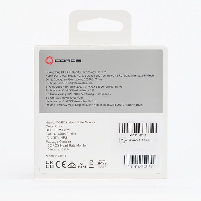 COROS Heart Rate Monitor, Comfort, Easy to wear, Auto-wear Detection, Advanced Sensor, Precise Data, Bluetooth, 38 Hours Battery Life, Connects up to 3 Devices at Once, for Run and Bike