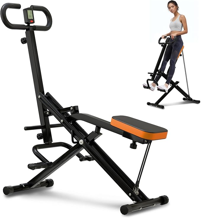 Squat Machine, Ab Workout Equipment, 265lbs Loading Capacity Rowing Machines for Home Foldable with Adjustable Resistance Bands and Display, Exercise Trainer for Botty Butt Thighs