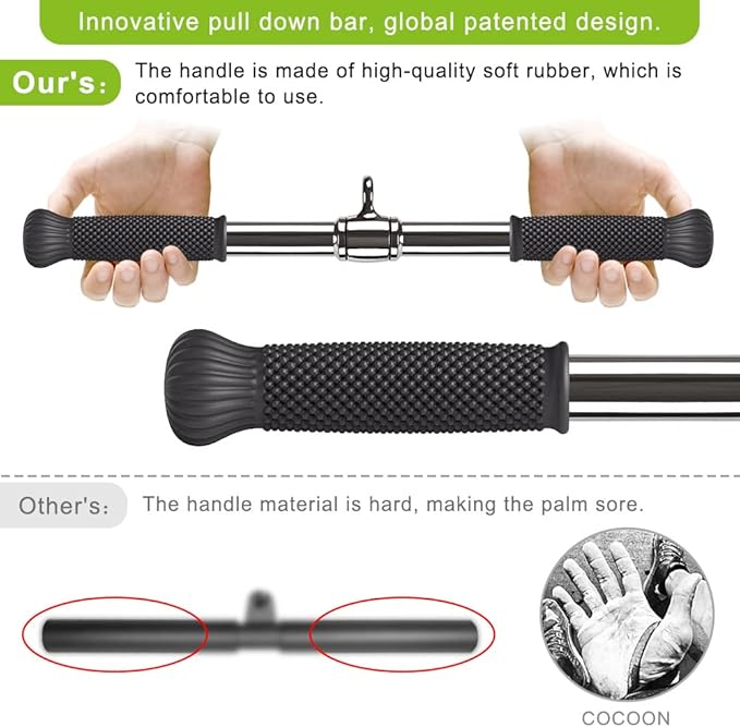SELEWARE Rotating Straight Bar Cable Machines Attachments for Gym, Pull Down Bar Press Down Bar with Non-Slip Rubber Handle, Universal Attachment for Cable Machines