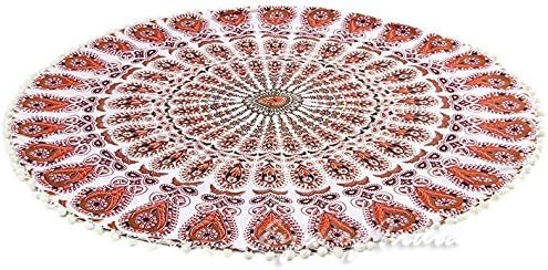 Eyes of India - Mandala Floor Pillow Cover Meditation Cushion Seating Throw Hippie Round Colorful Decorative Bohemian Indian Pouf Ottoman Handmade Cover ONLY (N1 Orange, 32" x 32")