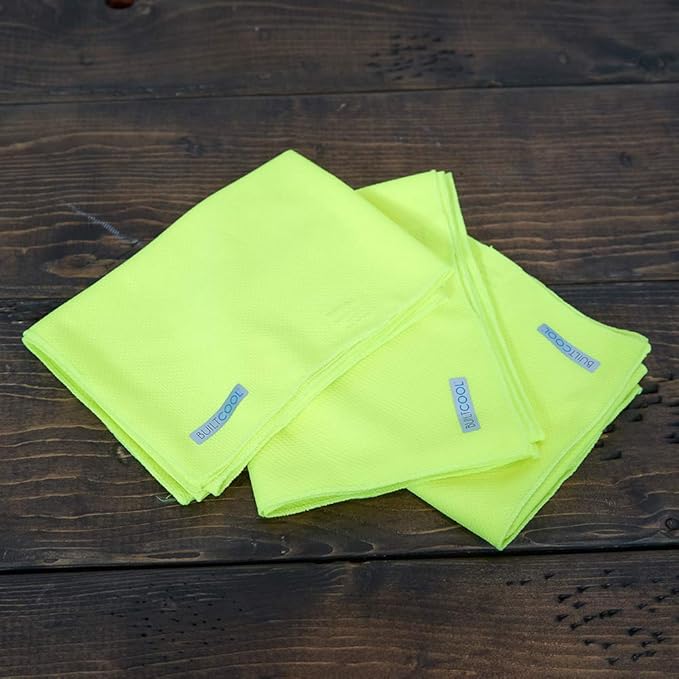 BUILTCOOL Adult Cooling Towel - Men & Women Chilly, Lightweight, Soft, Neck and Face Cooling Towel for Sport, Camping, Hunting, One Size, Hi Vis Safety Yellow, 3 Pack