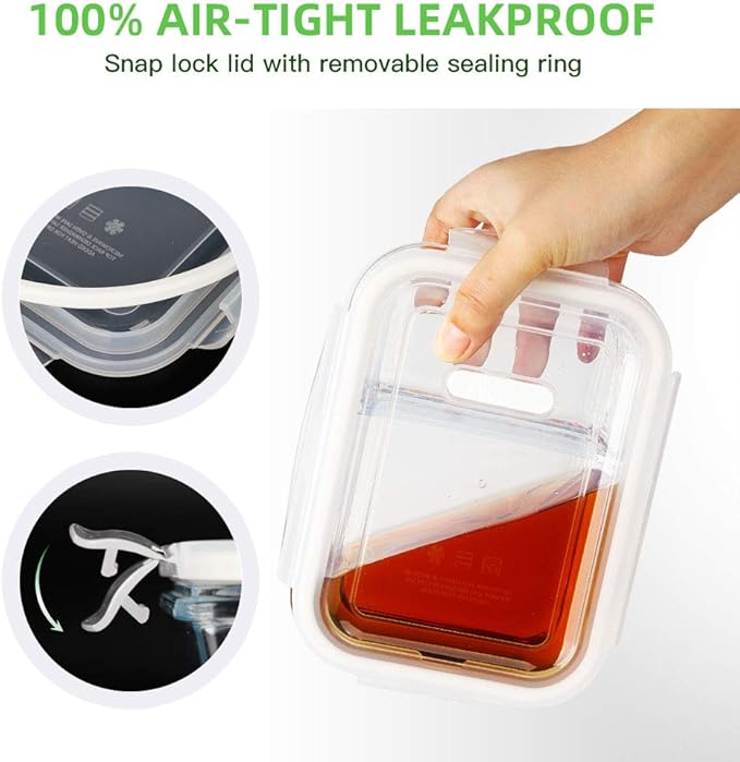 DAS TRUST 3 Pack Glass Food Storage Containers 2 Compartments Glass Meal Prep Containers with Lids Lunch Containers for Adult Food Prep Container with Dividers Reusable Lunch Bento Box