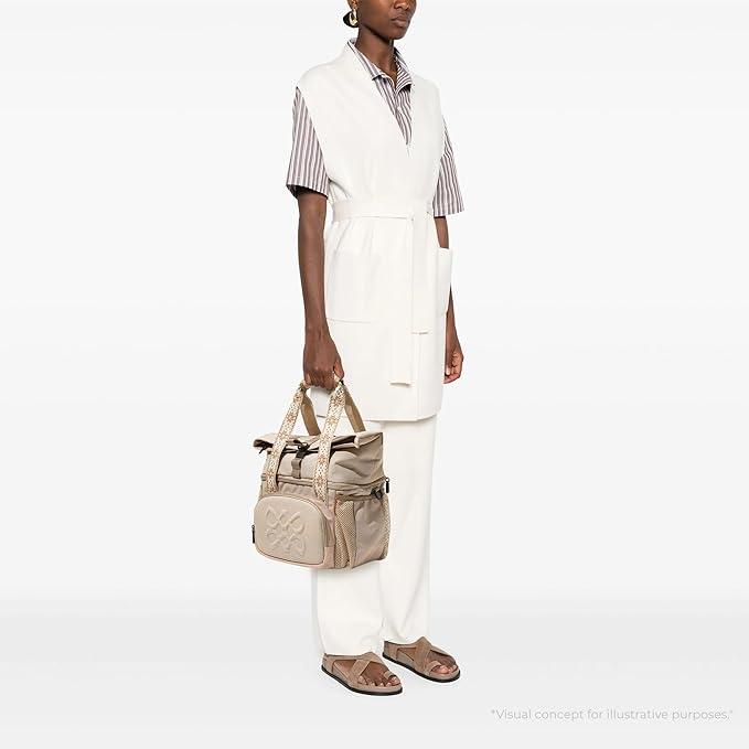 Dual Compartment Insulated Lunch bag, with 2 Leakproof Compartments & Roll-top, 13L lunchbox for work (Oatmeal Beige)