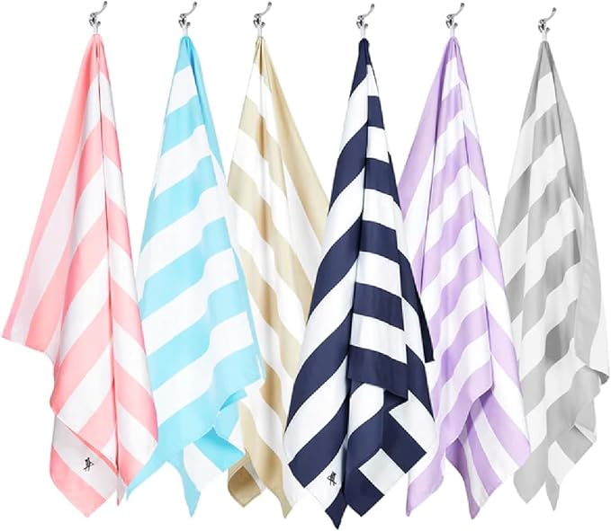 Dock & Bay Beach Towel - Quick Dry, Sand Free - Compact, Lightweight - 100% Recycled - Includes Bag - Cabana - Set of 6 - Large (160x90cm, 63x35)