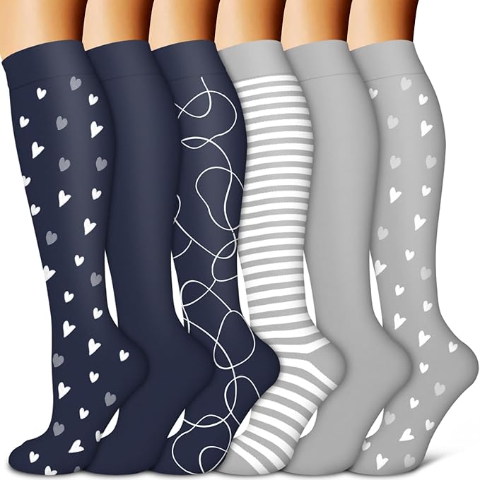 BLUEENJOY Copper Compression Socks for Women & Men (6 pairs) - Best Support for Nurses, Running, Hiking, Recovery