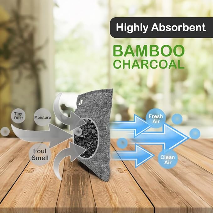 Activated Charcoal Odor Nature Fresh Bamboo bags, Activated Charcoal Bags Odor Absorber, Purifier Bag for Closet, Shoe, Car, Closet Deodorizer Room Pet safe Bag (6Packs x 50g+6Packsx150g)