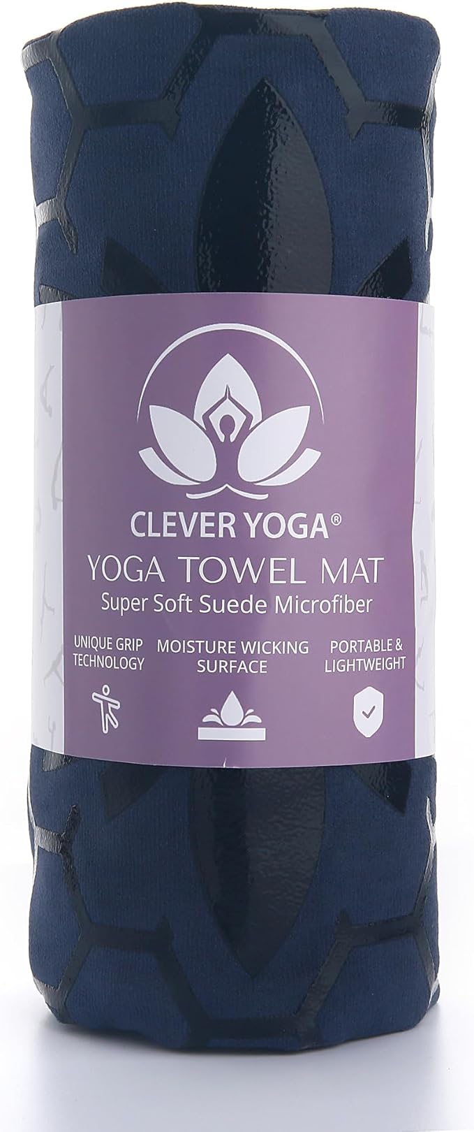 Clever Yoga Hot Yoga Mat Towel – Non-Slip Grip for Hot Yoga, Sweat Absorbent, Honeycomb Silicone Grip, Stays Flat – Ideal for Pilates, Travel, Washable & Lightweight - Dark Blue