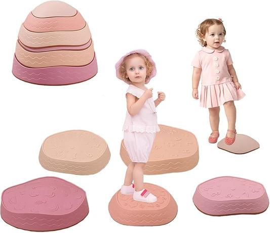 Fanboxk Stepping Stones for Kids,Non-Slip Toddlers Stepping Stones for Promoting Children's Balance Coordination Skills,Obstacle Courses Sensory Toys Outdoor or Indoor Play for Kids 3-8