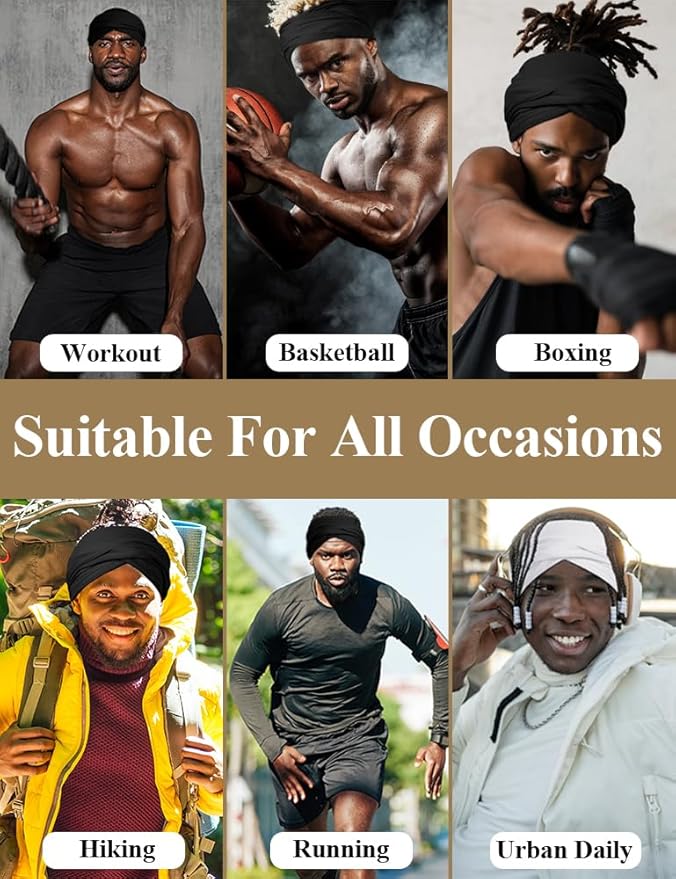 Satin Lined Open Turban Headband Mens Sweatband Sports Headband for Running,Cycling,Basketball,Yoga,Fitness Workout Stretchy Unisex Hairband