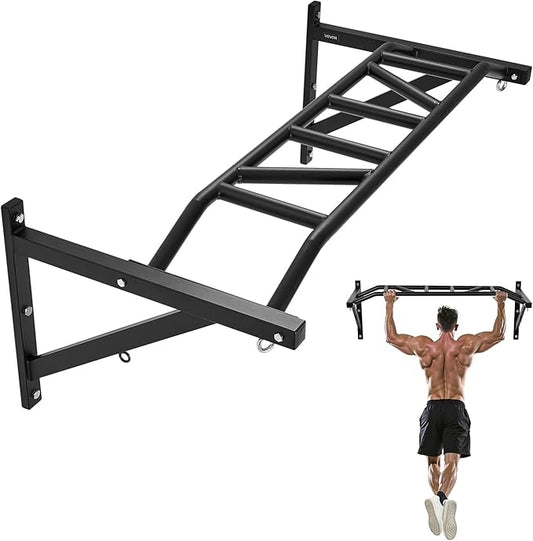 VEVOR Pull Up Bar, Multi-Grip Wall Mounted Pull Ups, 50 in Width Multifunctional Chin Up Training Station, Heavy Duty Steel Upper Body Workout Bars with Hangers, 440 lbs Weight Capacity, for Home Gym