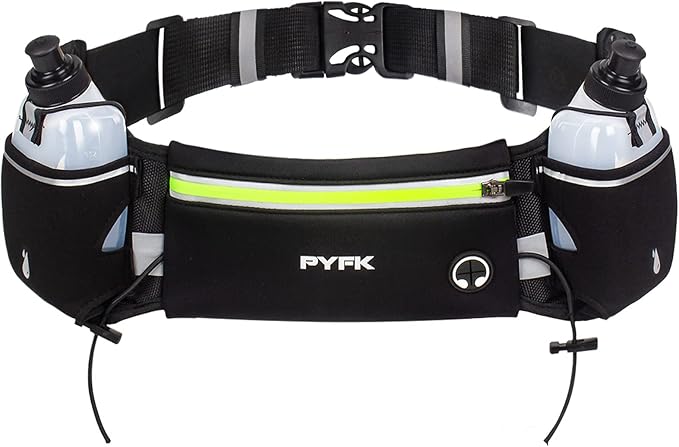 PYFK Running Belt with Water Bottles, Hydration Belt for Men and Women, Water Bottle Holder Running Pouch Water Belt, Fanny Pack Fits 7 inches Phones, Waist pack for Runner Jogging