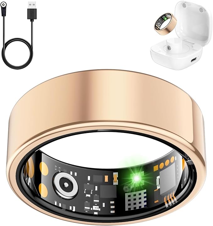 Smart Health Ring for Women Men, Fitness Tracker Ring with Heart Rate, Blood Oxygen, Sleep Tracker, Step Tracker, No Subscription Fee, IP68 Waterproof Smart Ring for iPhone & Android (Rose Gold, 10#)