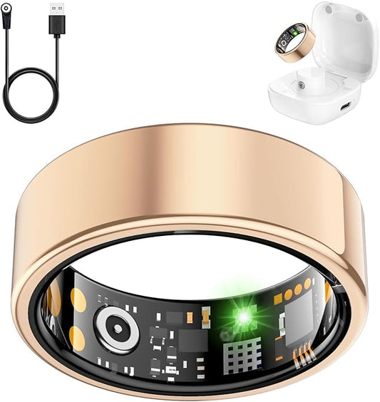 Smart Health Ring for Women Men, Fitness Tracker Ring with Heart Rate, Blood Oxygen, Sleep Tracker, Step Tracker, No Subscription Fee, IP68 Waterproof Smart Ring for iPhone & Android (Rose Gold, 10#)