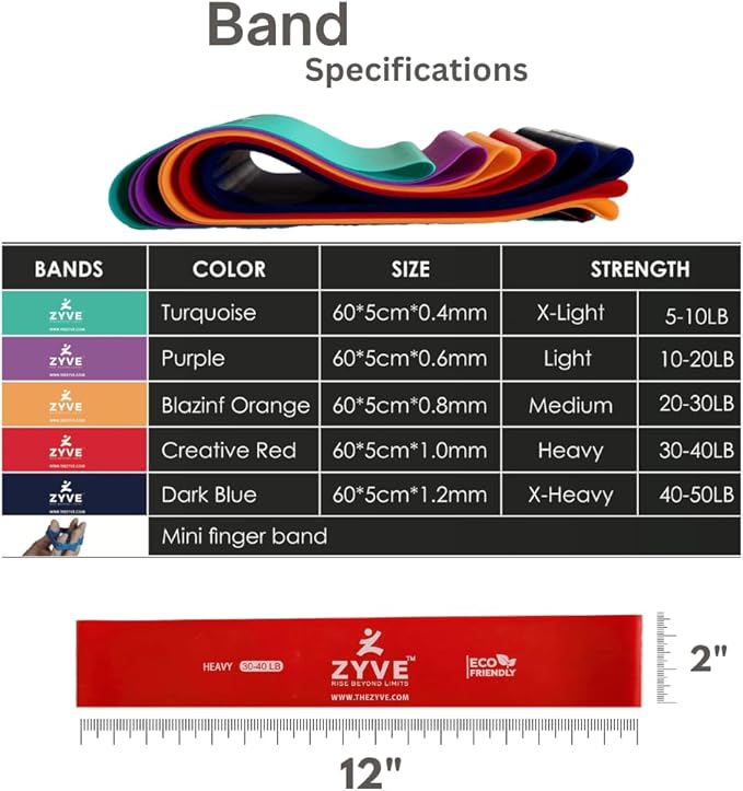 Resistance Bands Set for Women & Men –12" Heavy Duty Natural Rubber Exercise Loop Bands for Legs, Glutes, Strength Training, Stretching, Physical Therapy, Home Workouts-Pack of 5 with Carry Pouch