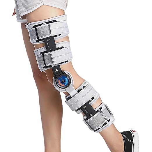 Hinged ROM Knee Brace with Side Stabilizers, Adjustable Post Op Knee Immobilizer for ACL, PCL and MCL Injury, Medical Knee Orthopedic Support, Leg Stabilizer for Man and Women