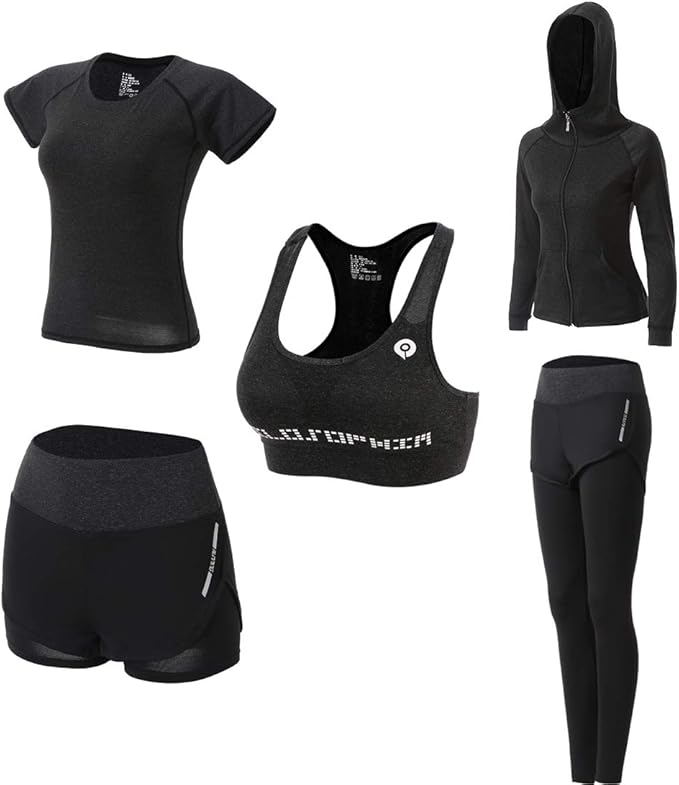 Women Workout Clothes Set 5 PCS Exercise Athletic Outfits Set