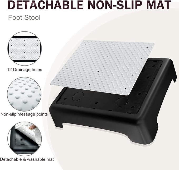GWNF3.35'' Short Step Stool – 600lb Capacity Ultra-Sturdy Structure & Lightweight Step Stools for Seniors, Kids & Adult | Non-Slip Wide Platform | Mobility Step Stool for Indoor & Outdoor(Black-White)