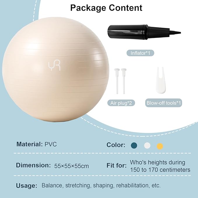 Exercise Ball for Workouts, Anti-Burst and Slip Resistant Yoga Ball for Gym Fitness and Physical Therapy