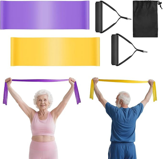 Resistance Exercise Band, Workout Bands with Handles, Stretch Band for Women, Seniors Gifts and Elderly Therapy, Recovery, Home Exercise,2pcs