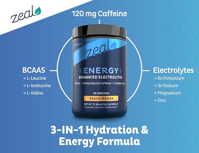 Pre-Workout Electrolyte + Energy Powder Drink Mix (90 Servings | Peach Mango) w/ 0 Sugar +BCAAs +B-Vitamins Electrolyte Supplement w Potassium Zinc & Magnesium for Hydration - Keto Electrolytes