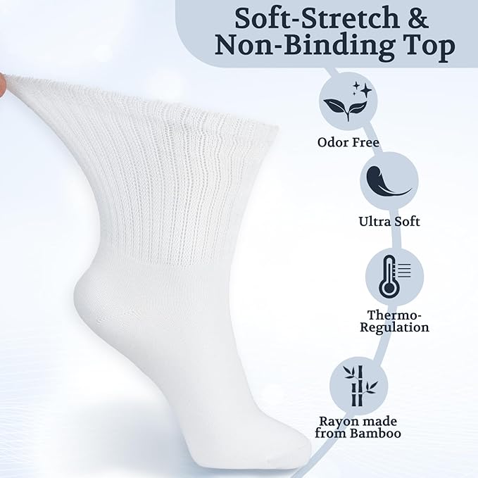 +MD Diabetic Socks for Men Women 6 Pairs,Non-Binding Top Extra Wide Ankle/Crew Socks, for Edema Circulator 9-11 10-13 13-15