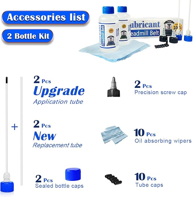 Silicone Treadmill Belt Lubricant/Lube Kit - 8.4 Oz/Performance with 2 Application Tubes and 2 Precision Tip Caps to Controlled Flow - No Odor & No Propellants - Easy to Apply…
