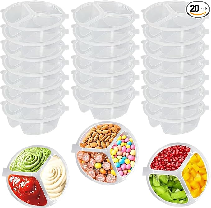 20 Piece Container Set, Reusable Snack Containers with, Lids Three Compartment Sauce, Mini for Kids and Adults, Disposable Snack Packaging Containers