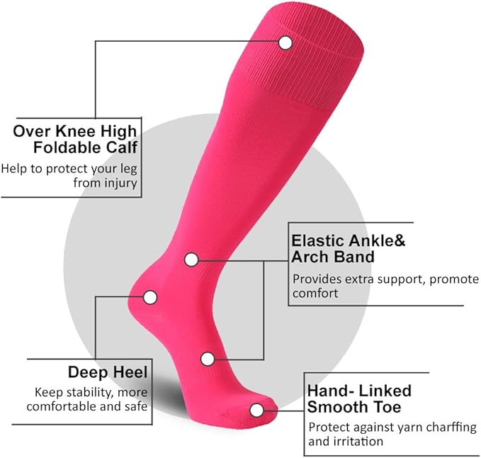 FOOTPLUS Baseball Softball Socks, Unisex Over Knee High Solid Sports Rugby Soccer Homecoming Socks