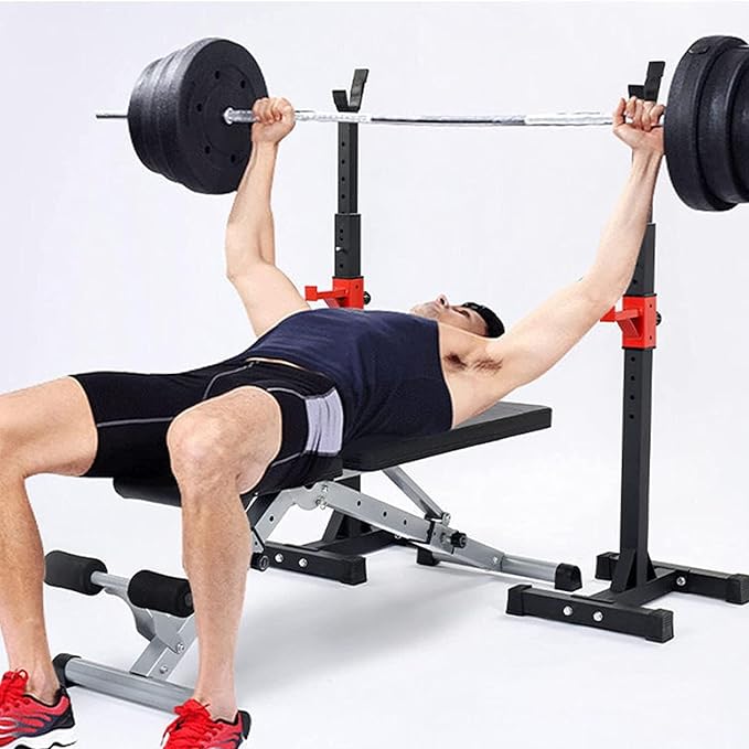 45-70.5inch Adjustable Bench Press Stands Dip Stand for Home Gym Full Body Multi-Function Workout Fitness, Adjustable Portable Squat Rack 441LBS Max Load