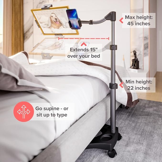 Levo V16 Tablet Floor Stand for iPads, iPad mini, New iPad Pro, Galaxy, Nexus, Xoom, Surface Pro, Miix, Nook, Fire, and Other Tablets and eReaders Black Color