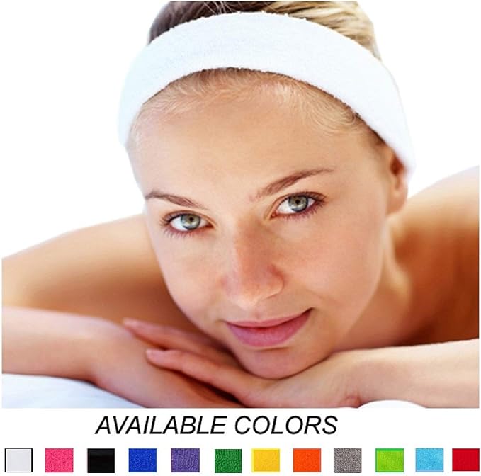 12 Sweatbands Cotton Sports Headbands Terry Cloth Moisture Wicking Athletic Basketball Headband by Kenz Laurenz