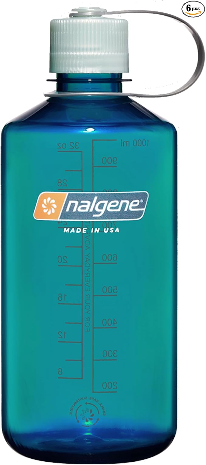Nalgene Sustain Tritan BPA-Free Water Bottle Made with Material Derived from 50% Plastic Waste (using ISCC certified mass balance), 32 OZ, Narrow Mouth, Trout (Pack of 6)
