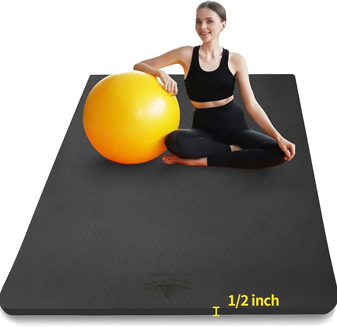 Hatha Yoga Large TPE Yoga Mat 6'x4'x1/2" Extra Thick Non-Slip Exercise Mat - for Yoga Pilates & Home Gym Workouts