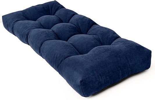 Bench Cushion 48 Inch - Chenille Fabric, High-Density Foam, Non-Slip Bottom, Soft Durable Indoor Tufted Long Seat Cushion for Window Garden Furniture (Deep Blue, 48x16x4 Inch)