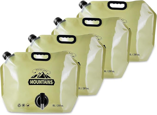 Collapsible 8L Water Storage Bag, BPA-Free Portable Folding Water Jug with Adjustable Faucet, Leakproof Emergency Water Bag for Camping, Hiking, Riding, Outdoor Sport (BEIGE, 4)