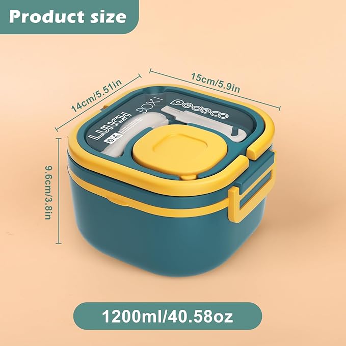 Bento Box for Adults & Kids – Single Compartment Lunch Box,Food Container,BPA-Free,Microwave & Dishwasher Safe with Removable Divider,Utensils & Sauce Jar-Blue