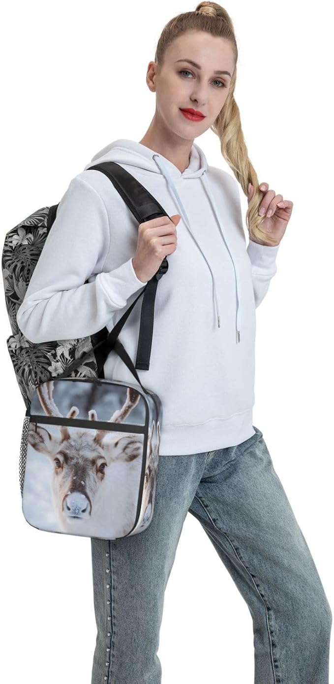 Insulated Lunch Box for Women Men, Reindeer Lunch Box Reusable Portable Lunch Bag Cooler Tote Waterproof Lunch Container for Office Picnic Work Travel Hiking