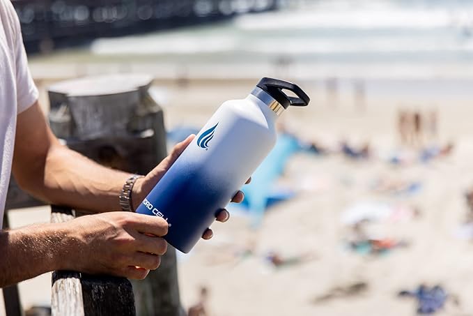 HYDRO CELL Stainless Steel Water Bottle with Straw & 2 Standard Mouth Lids (32oz 24oz 20oz 16oz) Keeps Liquids Hot or Cold w/Double Wall Vacuum Insulated Leak Proof Sport Design (Navy/White 32oz)