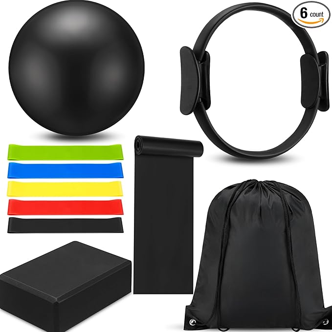 10 Pcs Pilates Ring Set for Women Home Yoga Equipment Accessories Pilates Ring Circle and Ball Workouts Gift Include Ball Yoga Circle Resistance Bands Block Straps Gym Bag