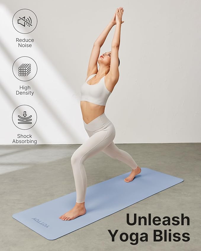 Yoga Mat,Non-Slip TPE Exercise Mat(1/4 Inch) for Pilates, Fitness & Barefoot Workouts, Home Gym Studio with Strap & Bag